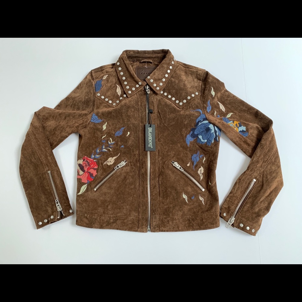 BLANKNYC Brown Suede Embroidered Moto Jacket Small